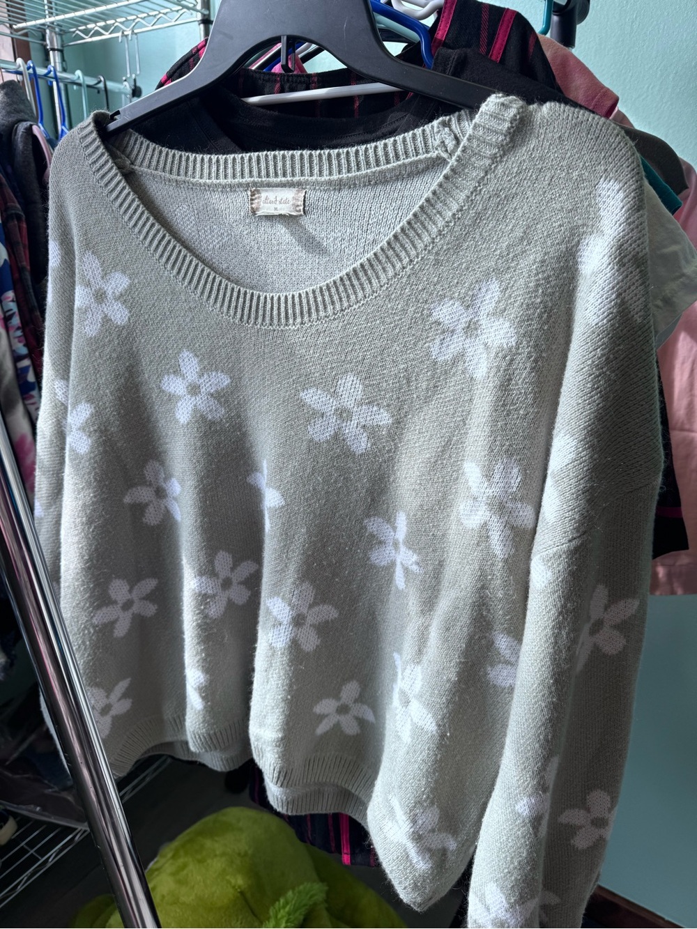 Altar'd State Sage Green Floral Crewneck Sweater